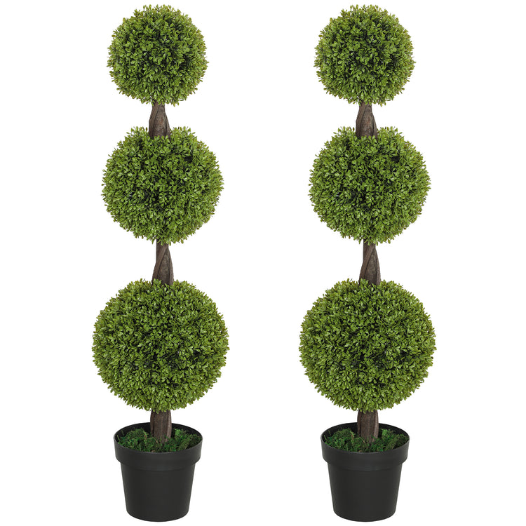 Set Of 2 Artificial Ball Boxwood Topiary Trees